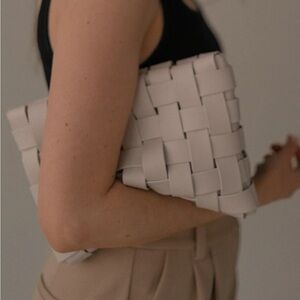 Anthropologie Monochromatic Elegant Woven Clutch Lindy Beige